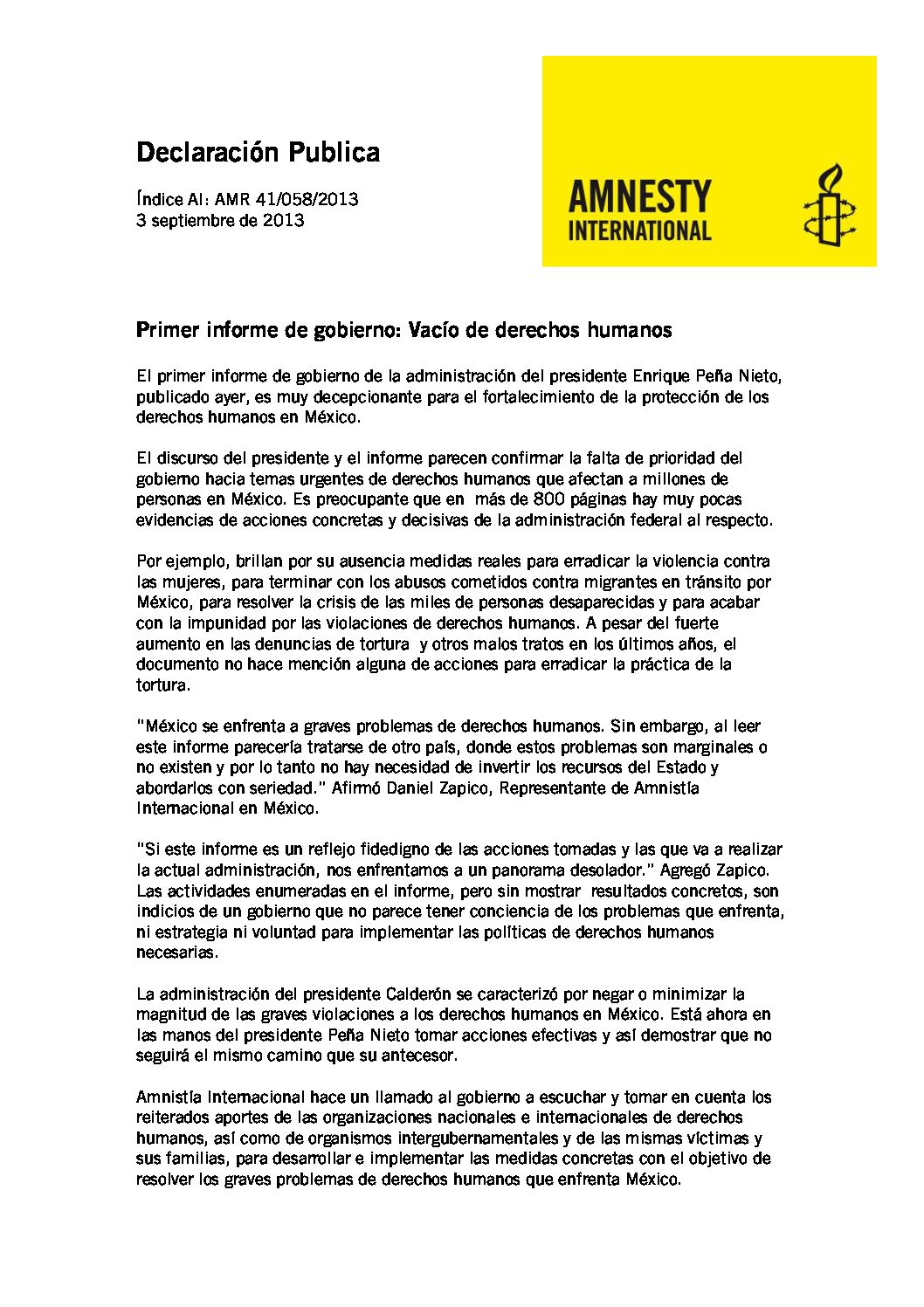 México: Primer informe de gobierno: Vacío de derechos humanos - Amnesty  International
