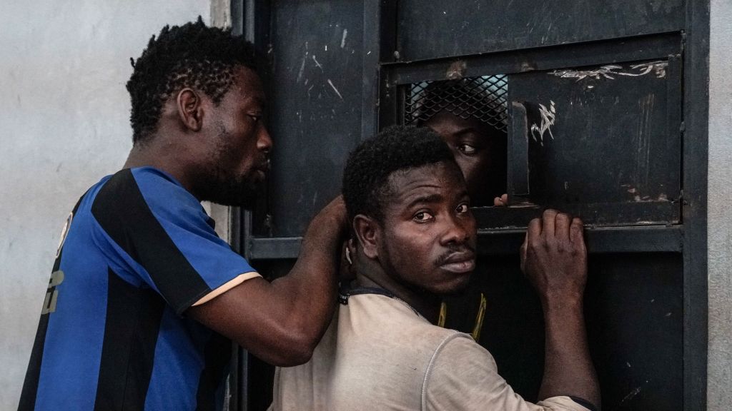 Immigrants at a detention centre in Libya