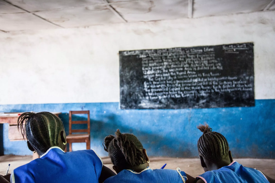 School girls attending class in Sierra Leone