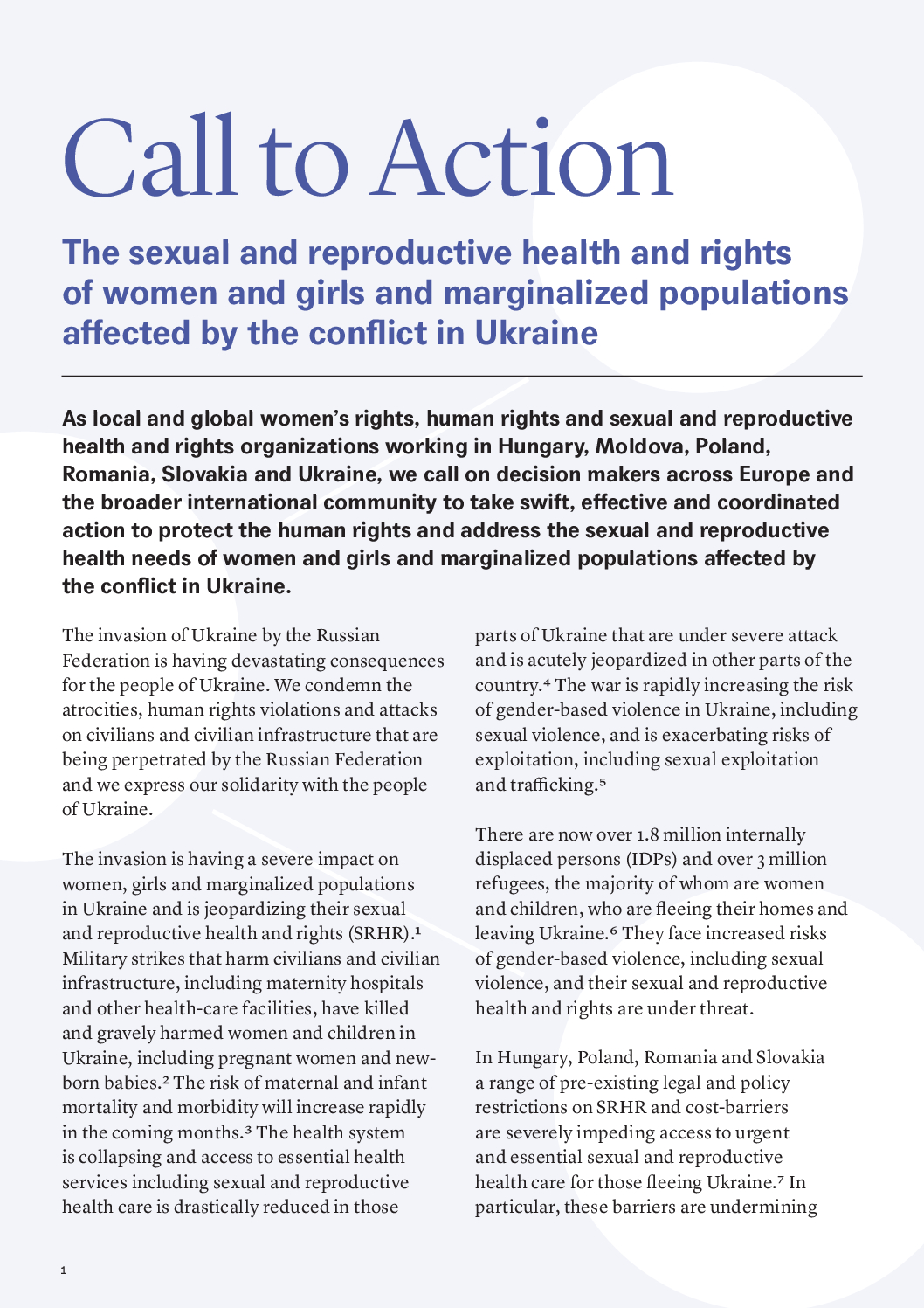 Europe Call to Action. The sexual and reproductive health and