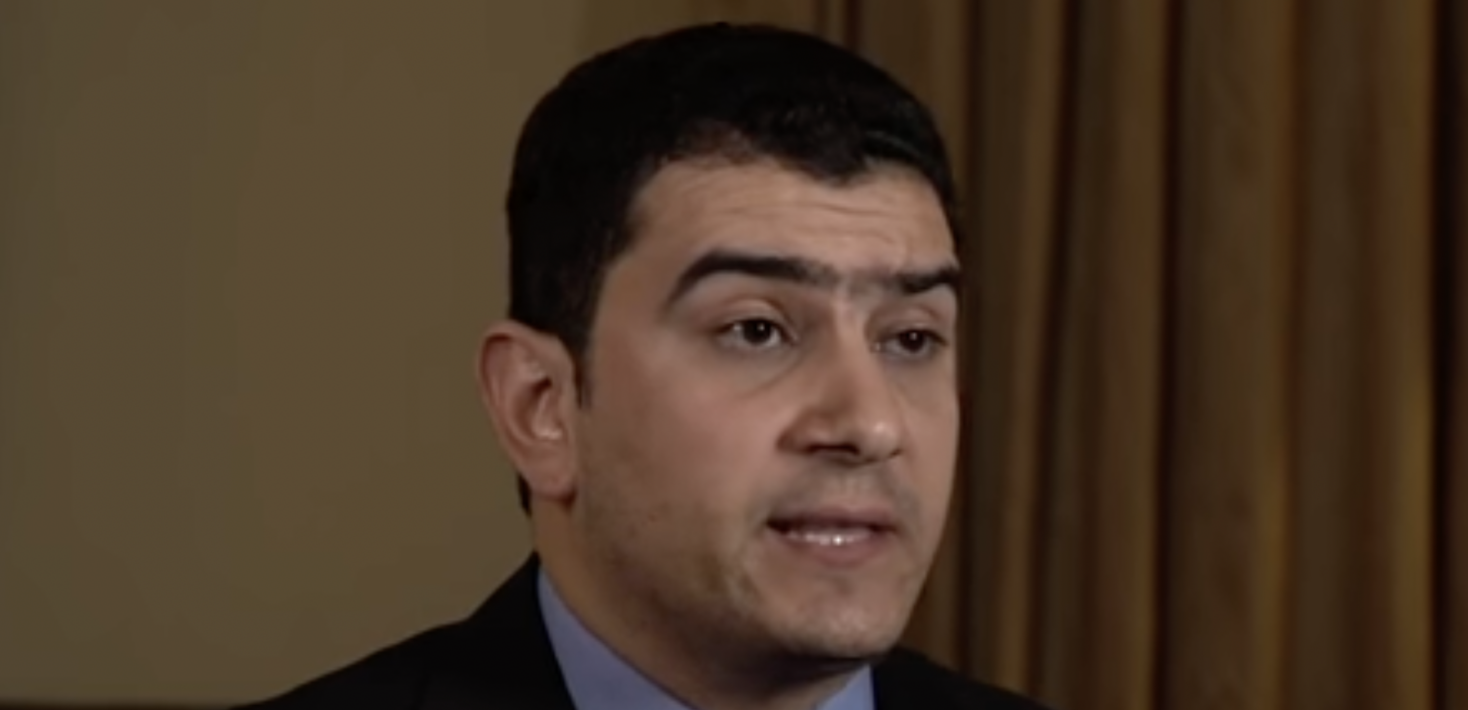 The director of the Sinai Foundation for Human Rights, an Egyptian human rights, Ahmed Salem, pictured, with short black hair a and a black suit and dark green tie.