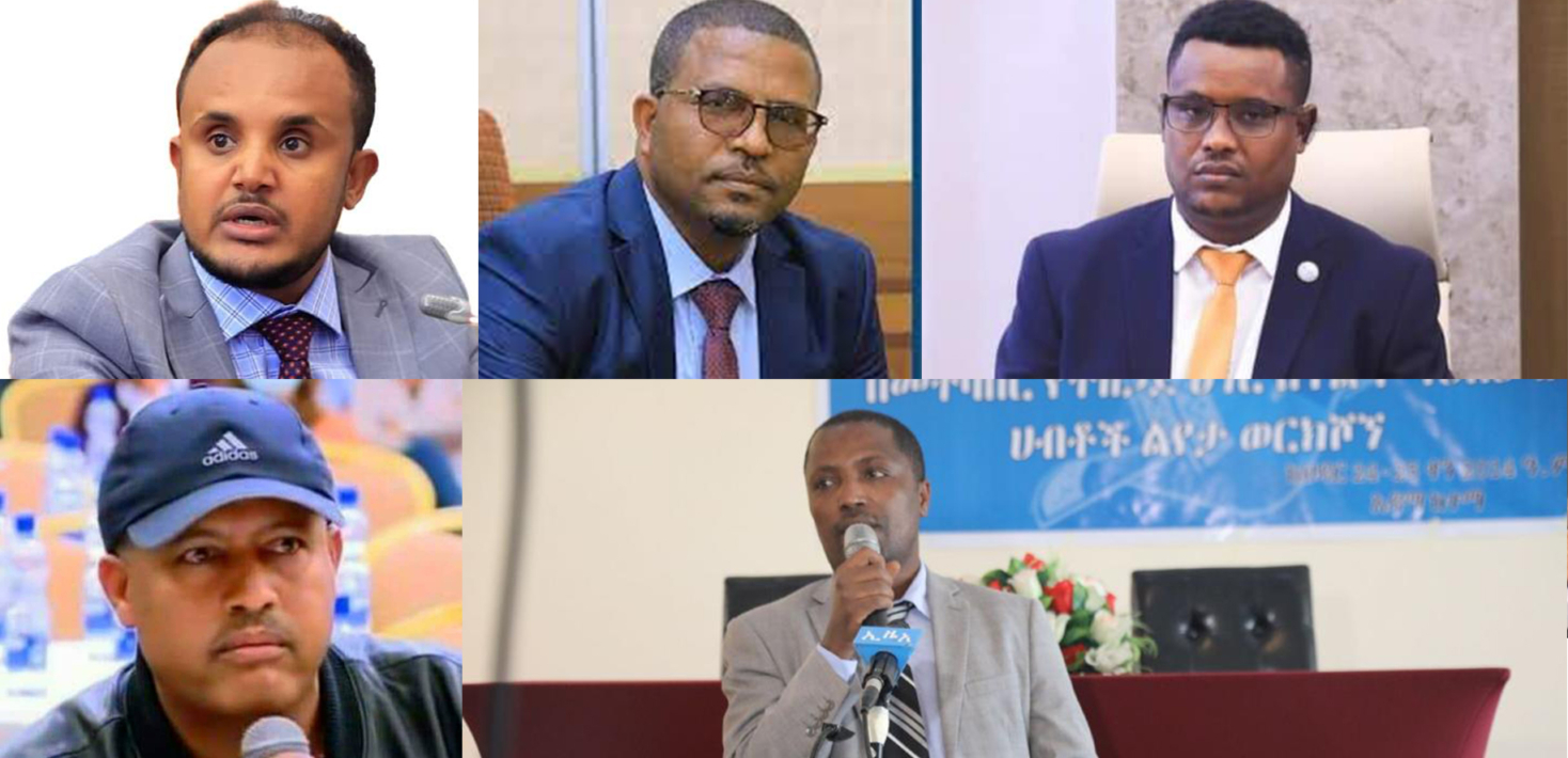 Five politicians who have been arrested and remain detained without charge under the state of emergency. From to left Desalegn Chane, Kassa Teshager, Christian Tadele, Yohannes Boyalew and Taye Denda.