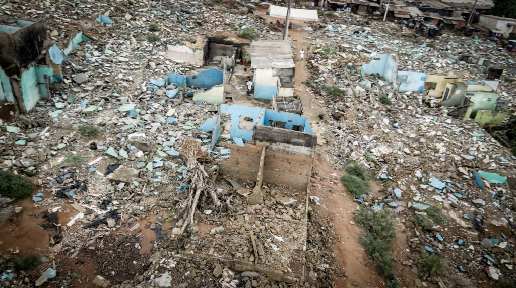 Views of destroyed neighbourhoods after forced evictions in Abidjan, in June 2024