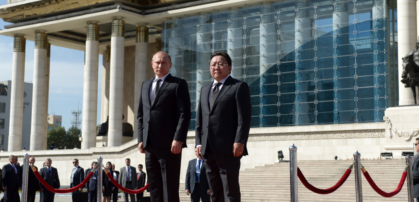 President Vladimir Putin of Russia and President Tsakhia Elbegdorj of Mongolia, 3 September 2014 in the Mongolian capital Ulan Bator