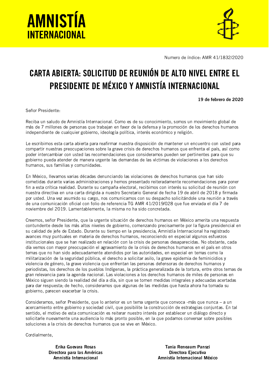 México: Carta Abierta: Solicitud de reunión entre el Presidente de México y  Amnistía Internacional - Amnistía Internacional