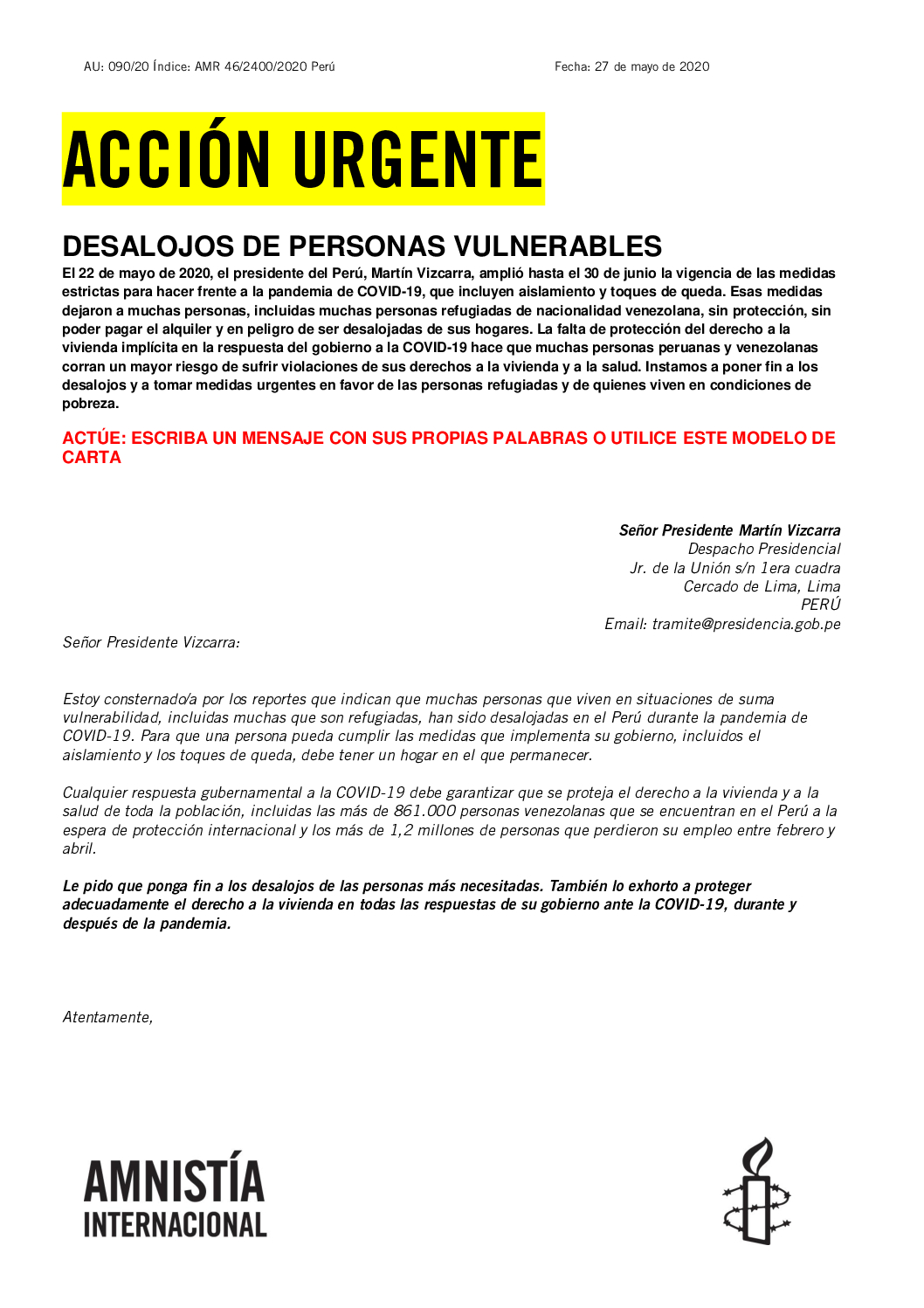 Perú: Desalojos de personas vulnerables - Amnistía Internacional