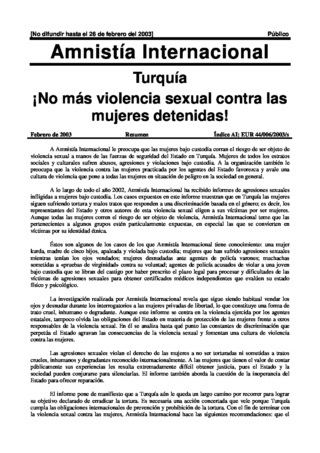 Turquía. ¡No más violencia sexual contra las mujeres detenidas! - Amnistía  Internacional