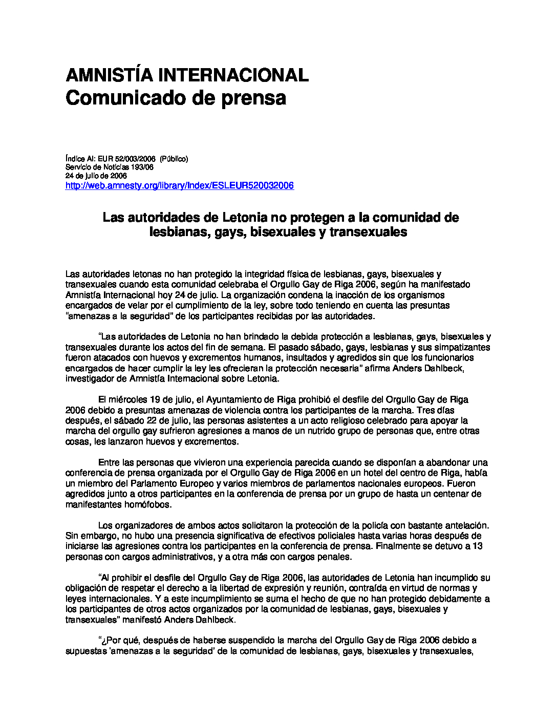 Las autoridades de Letonia no protegen a la comunidad de lesbianas, gays,  bisexuales y transexuales - Amnistía Internacional