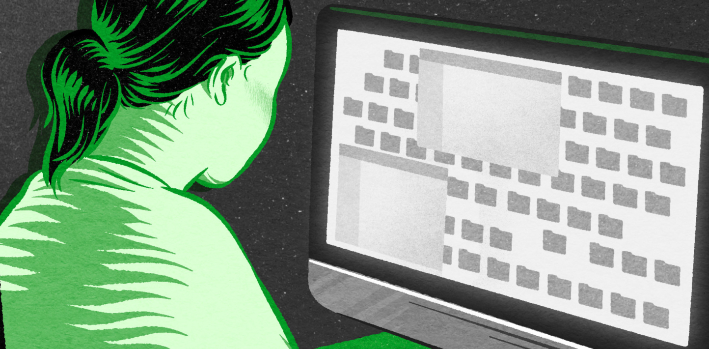 Illustration d'une femme qui regarde un écran d'ordinateur